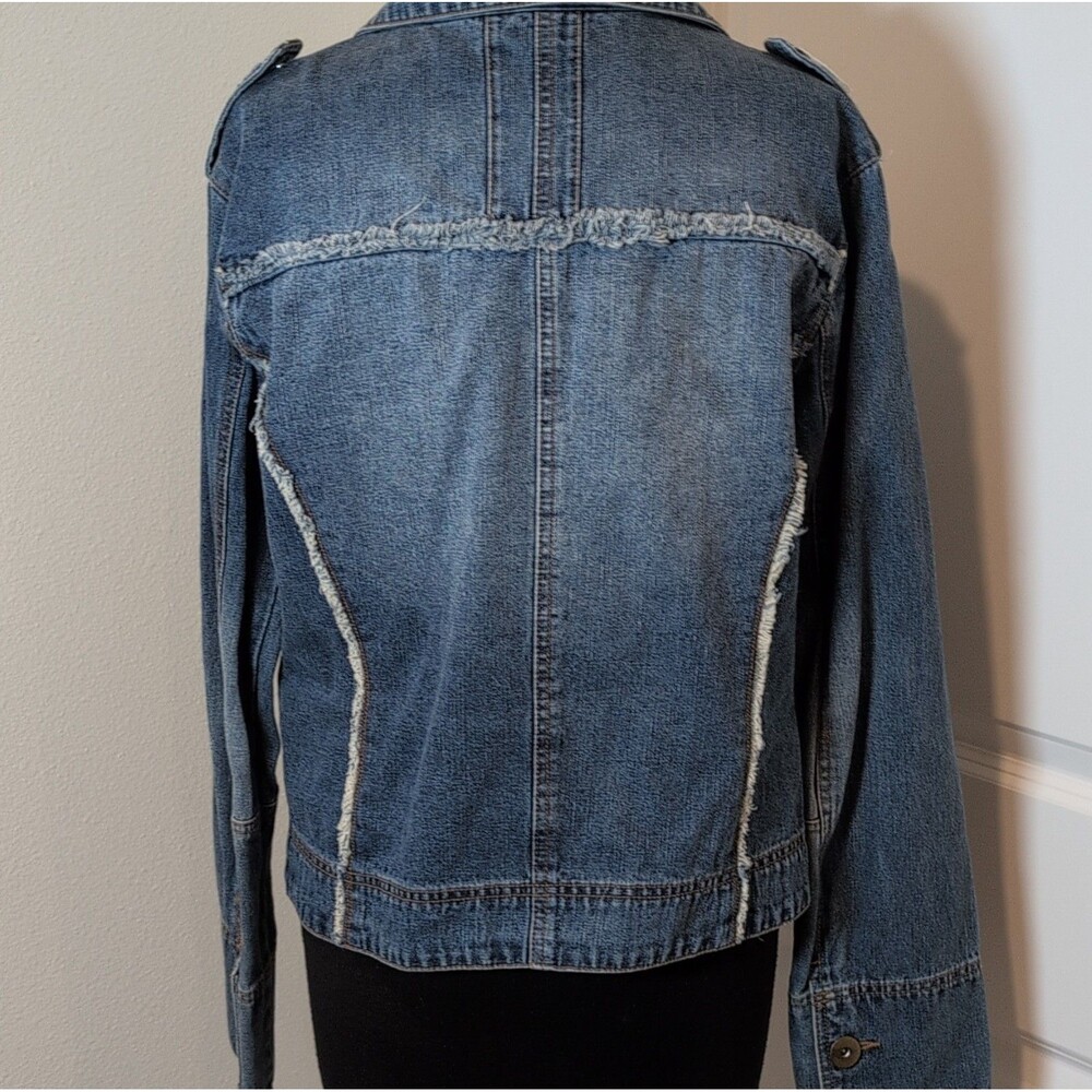 Angel Kiss Women's Blue Frayed Denim Jacket Button Front With Pockets Size XL - Picture 4 of 8